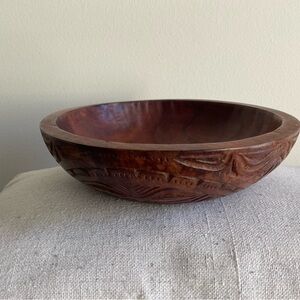 Vintage Hand Carved Walnut Wooden Bowl